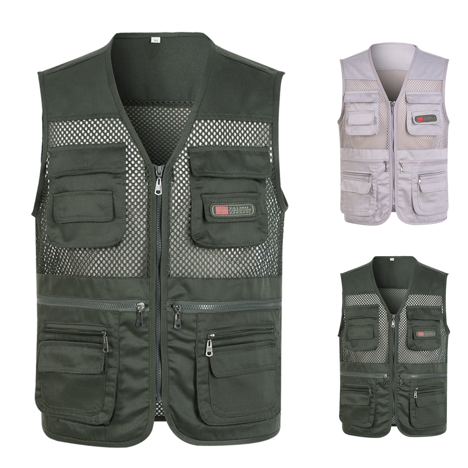 Shemi Fishing Vest Solid Color Mesh Plus Size Loose Pure Color Waistcoat for Outdoor