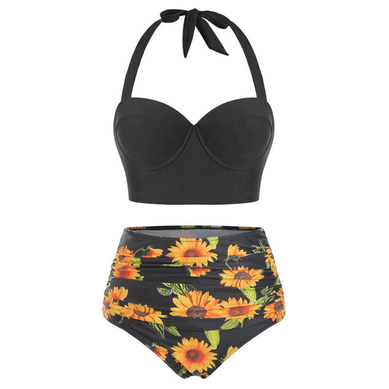Nơi bán Phụ Nữ In Hoa Eo Cao Crop Top + Quần Short Hai Mảnh Đồ Bơi Halter Tankini