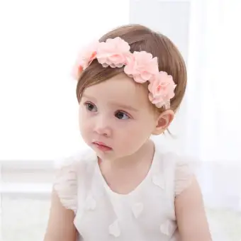 Baby Headbands Flowers Girls Pink Ribbon Elastic Hair Bands
