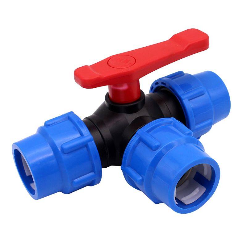 PE three-way quick connect valve plastic valve T-type valve inner diameter 20/25/32mm plastic three-way ball valve