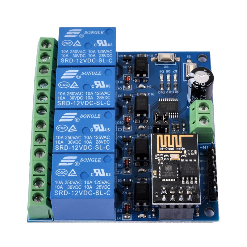 ESP8266 ESP-01 WIFI Module for Smart Home IoT Smart Furniture Application Controller 4 Channel WIFI Relay DC 12V
