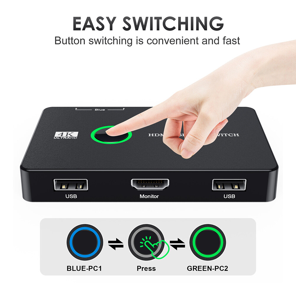 KVM Switcher Display KVM Hub Adapter Equipment USB KVM Selector for 2 PC Sharing