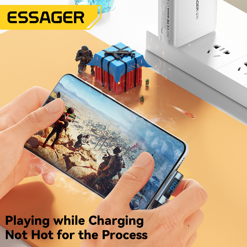 Essager PD 100W 7A USB Type C Cable Elbow Display Fast Charging USB C Bend Data Cable For HUAWEI Oneplus Samsung Honor OPPO VIVO Xiaomi Charger Cord