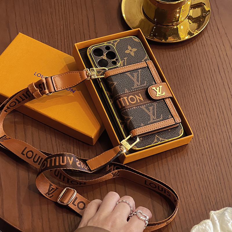Phone case for iphone 14 pro max 13 12 11 pro max xs max x xr leather luxury fashion phone case flip holder phone cover card slot with sling strap