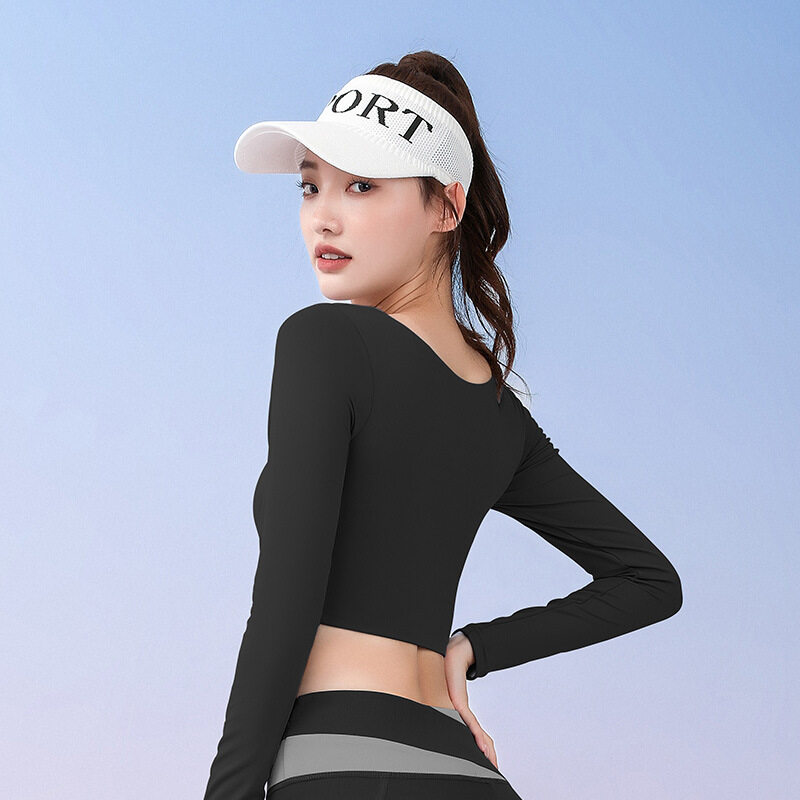 SUPERFLOWER New Women's Long Sleeve Top with Fixed Chest Pads Breathable Shirt for Running Jogging Yoga Fiess_voghion.com
