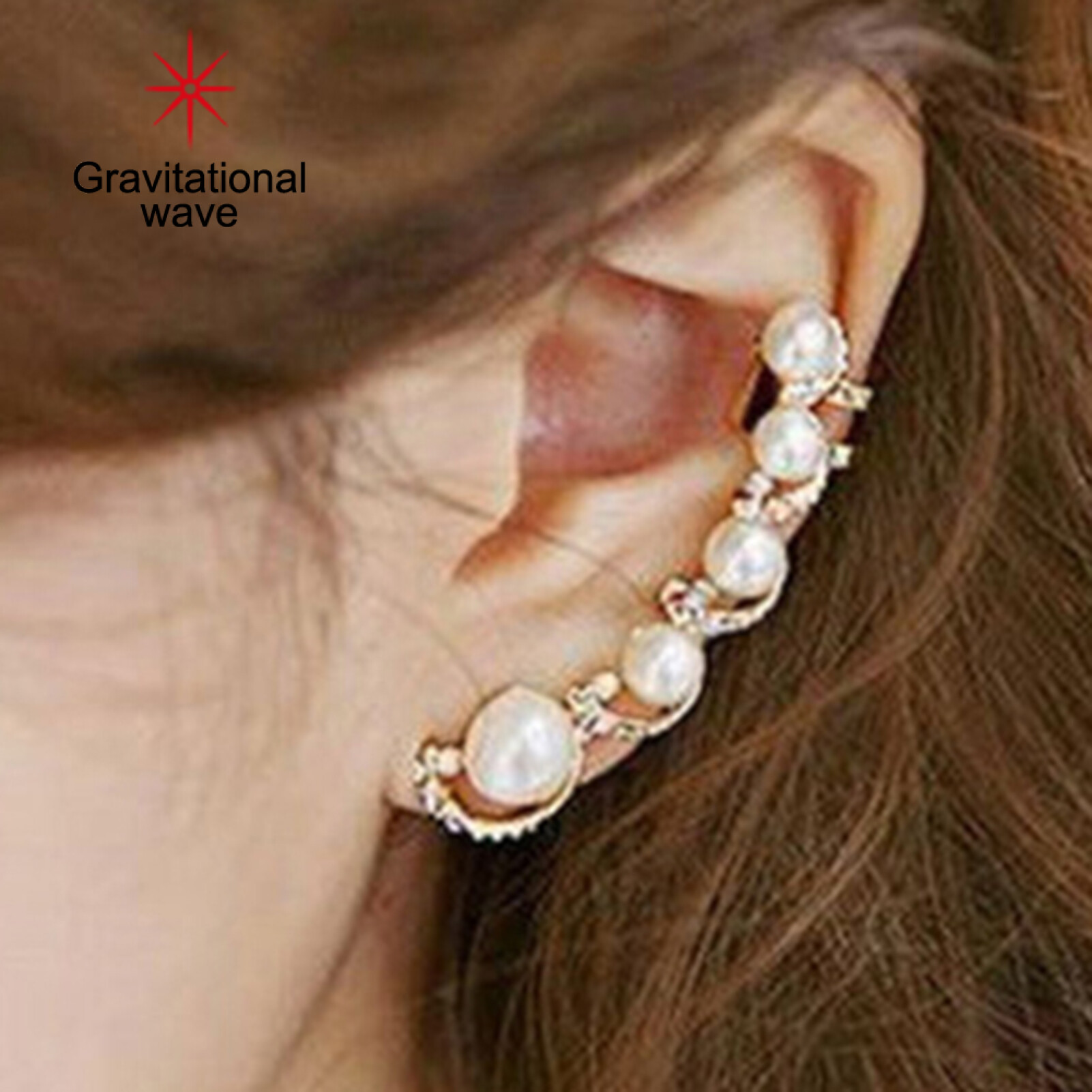 Gravitational wave 1Pc Women Rhinestone Faux Pearl Ear Clip Cuff Earring for Left Ear
