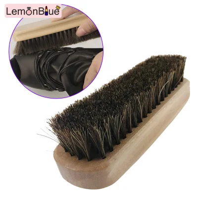 LemonBlue Professional Wooden Handle Shoes Shine Brush Polish Bristle Horse Hair Buffing Brush