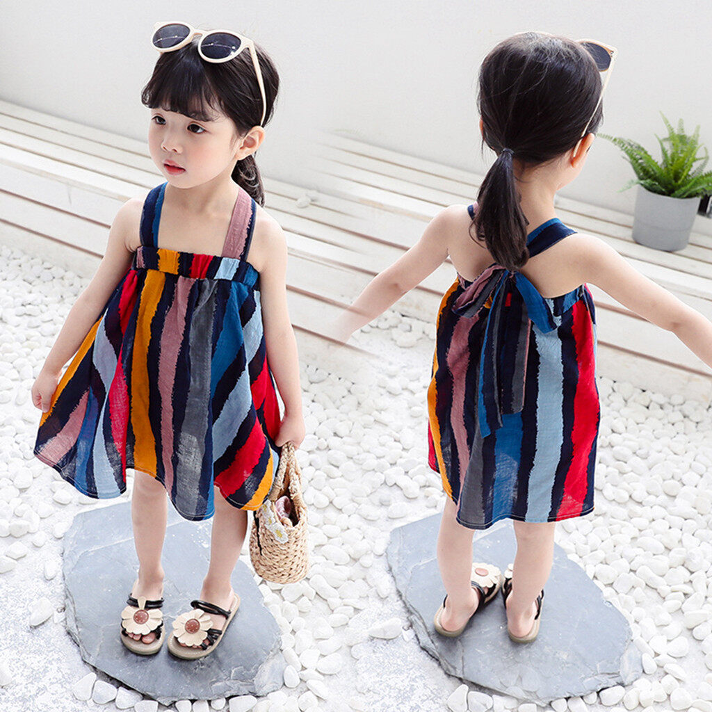 Toddler Baby Girls Striped Straps Backless Dress Princess Outfits Clothes Dress