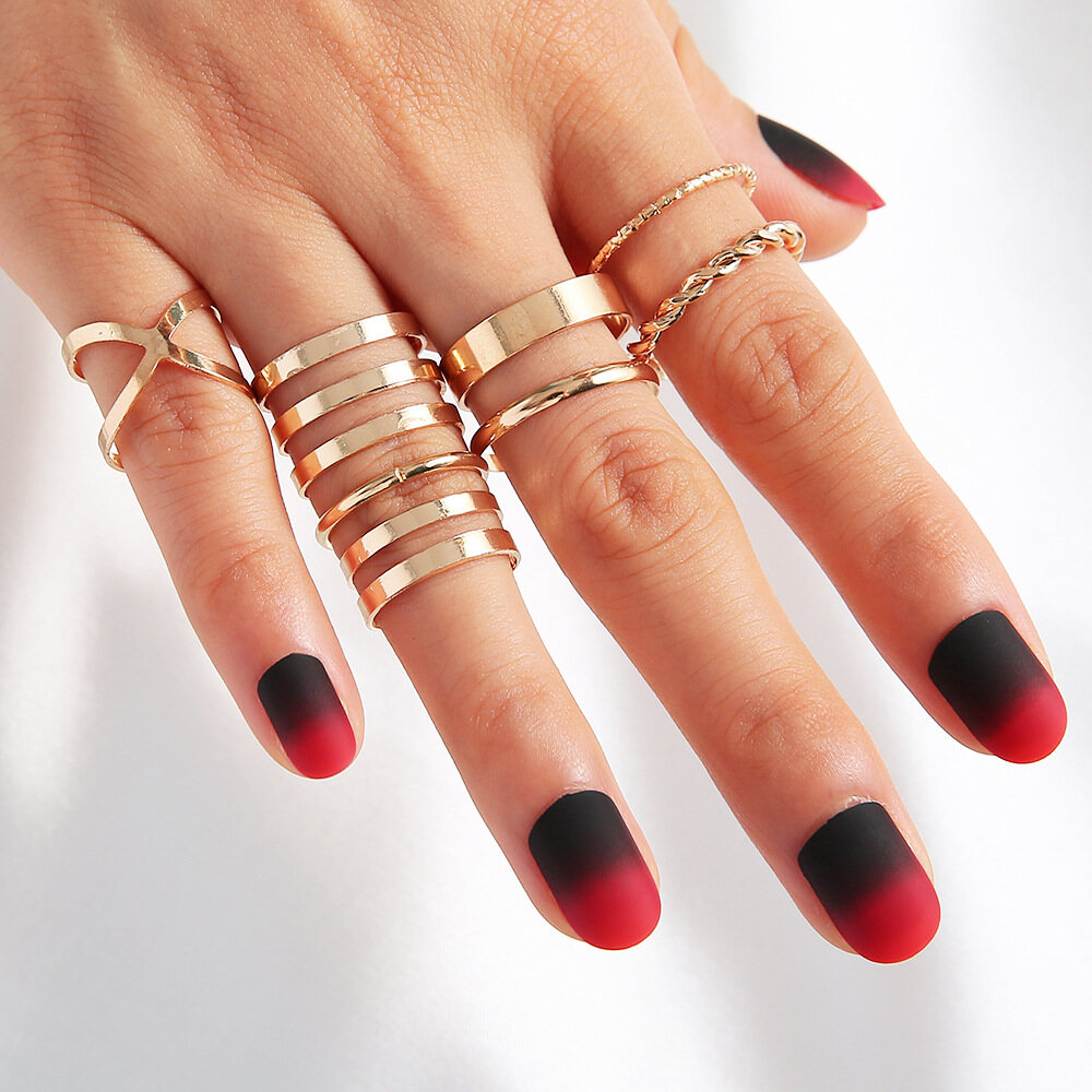 【♡Lovely girls house♡】8 /set Gold Color Round Hole Geometric Ring Set For Women Fashion Cross Twist Open