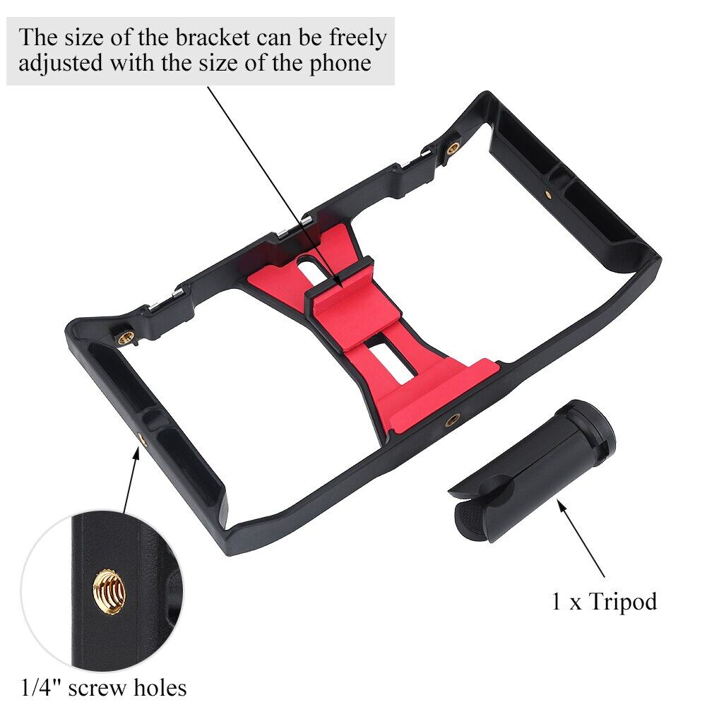 Dual Hanlde Adjustable Handheld Phone Stabilizer Smartphone Video Rig Hand Grip Filmmaking Case with 1/4in Screw Cold Shoe Mount