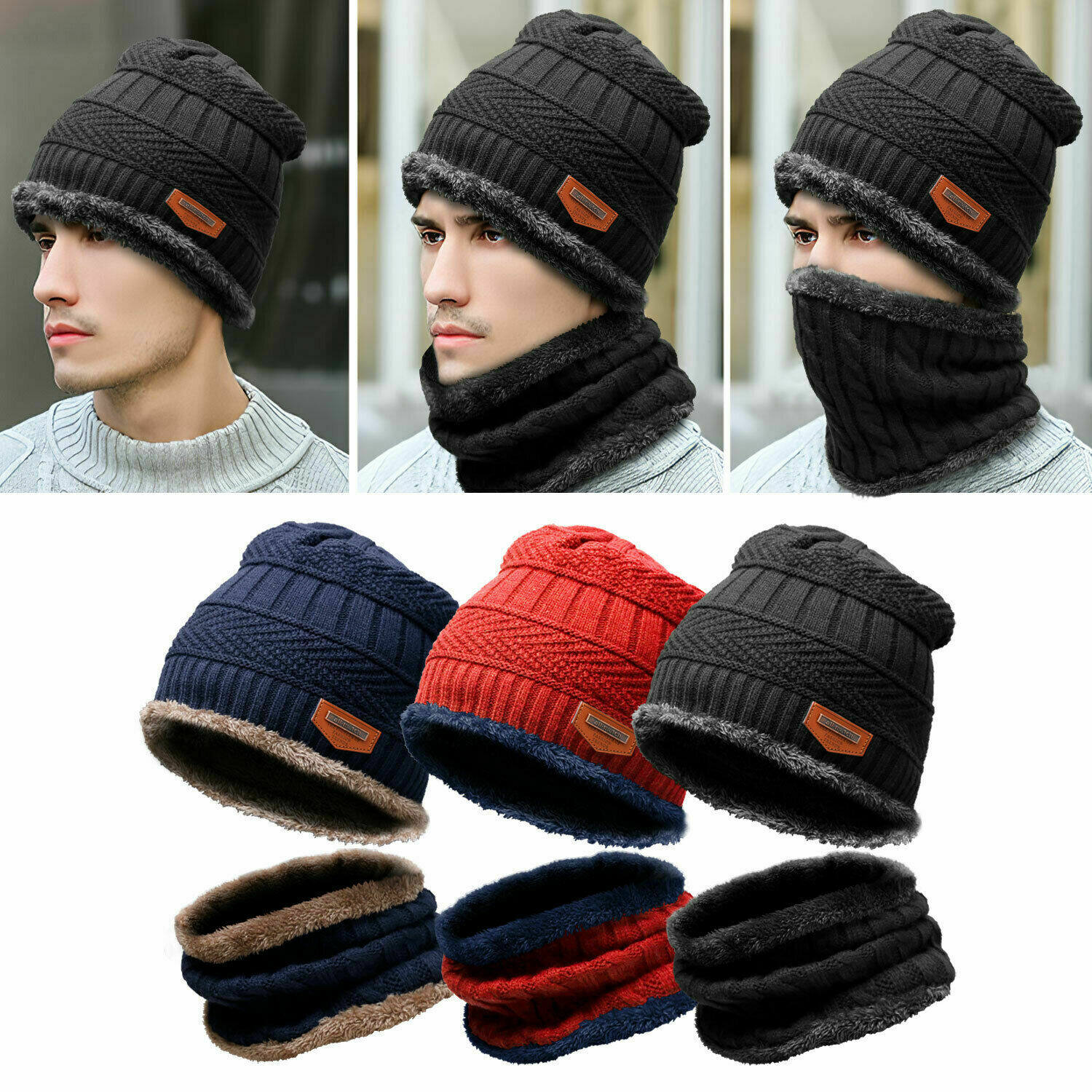Women Men Camping Hat Winter Beanie Baggy Warm Wool Ski Cap Fleece Line