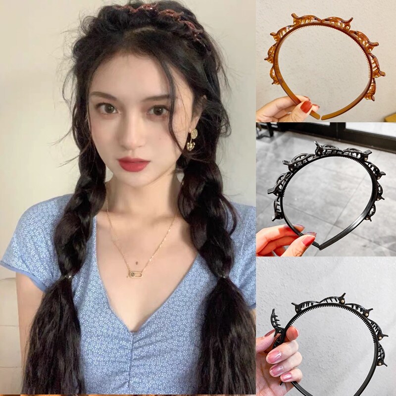HOT W] Ruoshui Woman Non-Slip Hairband With Clips Double Band Headband  Hairstyle Bezel Hair Hoop Hair Accessories Headwear | Lazada PH