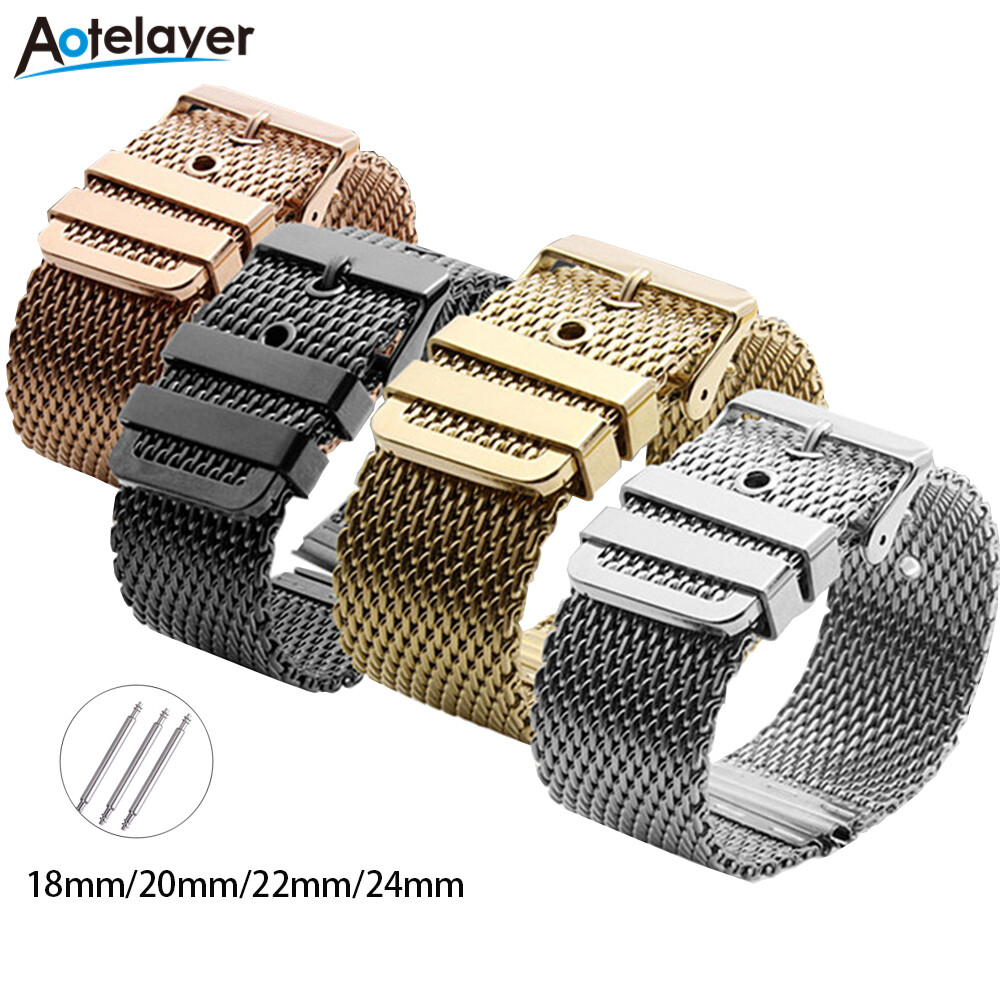 Aotelayer 18mm 20mm 22mm 24mm Stainless Steel Watch Band Universal Men Women Mesh Milanese Watchband Link Gold Watch Accessories