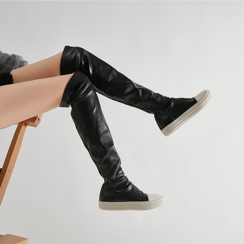 Over The Knee Boots Women 2022 New Autumn And Winter Flat Long Leather Boots White Bottom Thin Boots High Boots Women's Boots