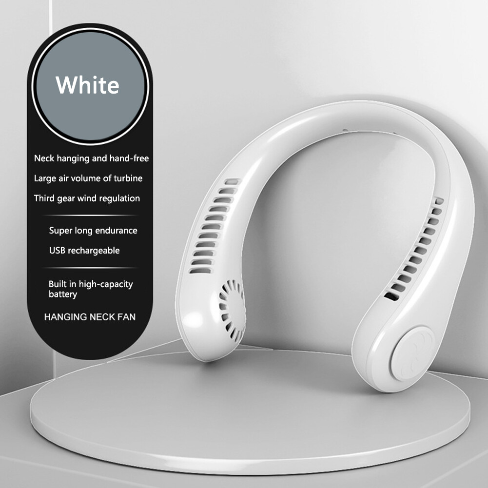 Mini Neck Fan USB Rechargeable Portable Bladeless Fan Neck Air Conditioner-White/Blue/Green/Pink