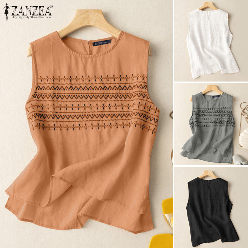 Zanzea nữ vest Tank mùa hè thường ngày không tay o cổ cao Áo sơ mi thấp TEE Áo cami #2