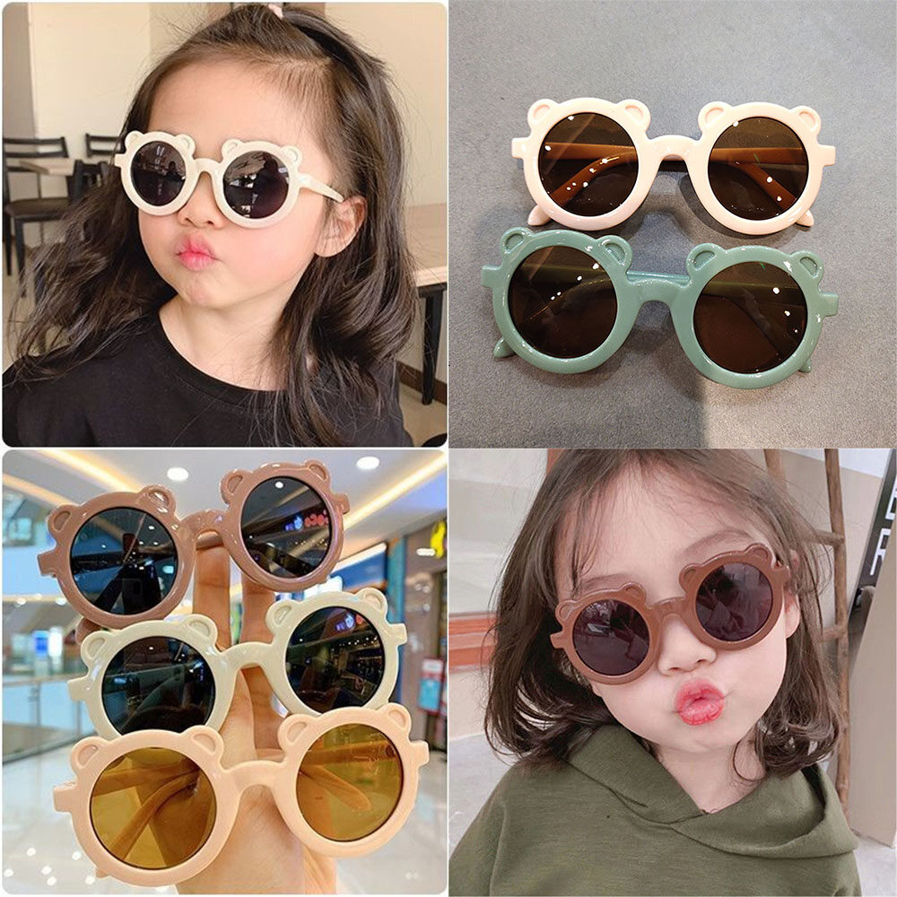 [YWYK] Children Cartoon Bear Shape Frame Sunglasses Kids Lovely Girls Boy Round Eyeglasses Fashion Shades Accessories