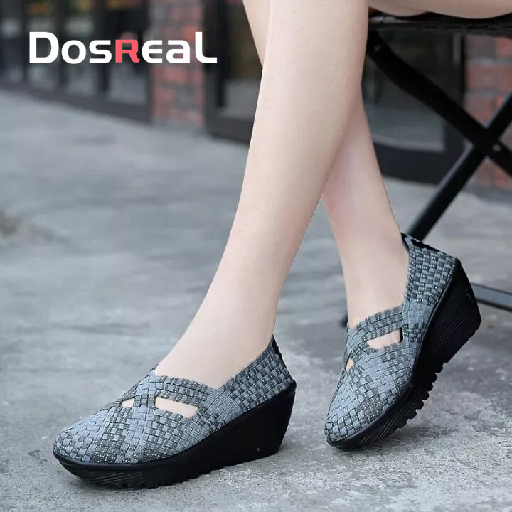 DOSREAL Women Sandals Summer Woven Wedge Shoes Women Slip On Fashion Shoes