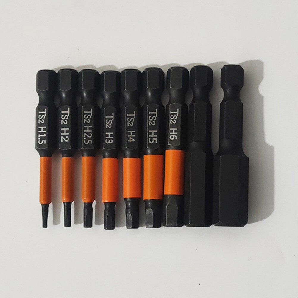 Toolstar 50mm Length Screwdriver Bits 9pcs Set Alloy Steel Black Hex Screwdriver Bit