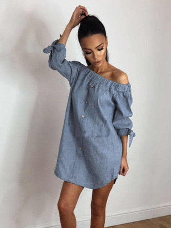 off shoulder jeans dress