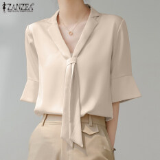 ZANZEA mùa hè phong cách Hàn Quốc cho Nữ Tay Ngắn hoạt động trang trọng Áo sơ mi áo blouse chiffon rắn #11