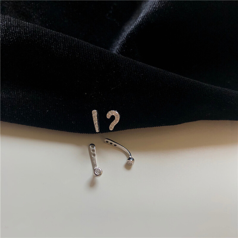Fashion Jewelry Shop INS New Asymmetric Question Mark Earrings For Women Zircon Exclamation Mark Design Earrings Rear Hanging Style