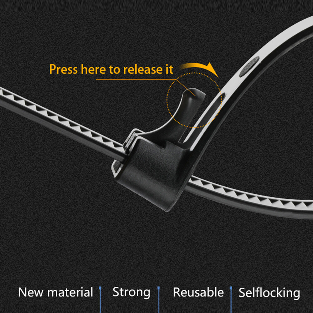 100Pcs Strong Cord Organizer Releasable Self-locking Wire Binding Cable Tie Wrap Strap Zip Ties