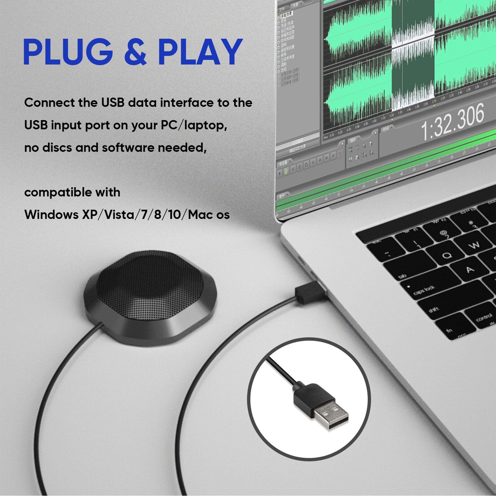KKmoon Micro Hội Nghị Cắm USB/3.5Mm Tiện Dụng Micro Máy Tính Điện Dung Đa Hướng 360 ° Mic Máy Tính Có Cảm Ứng Tắt Tiếng Cắm Và Phát Tương Thích Với Windows MacOS Cho Máy Tính Xách Tay Trò Chuyện Video Trò Chuyện Trò Chơi Ghi Âm Trực Tuyến Skype