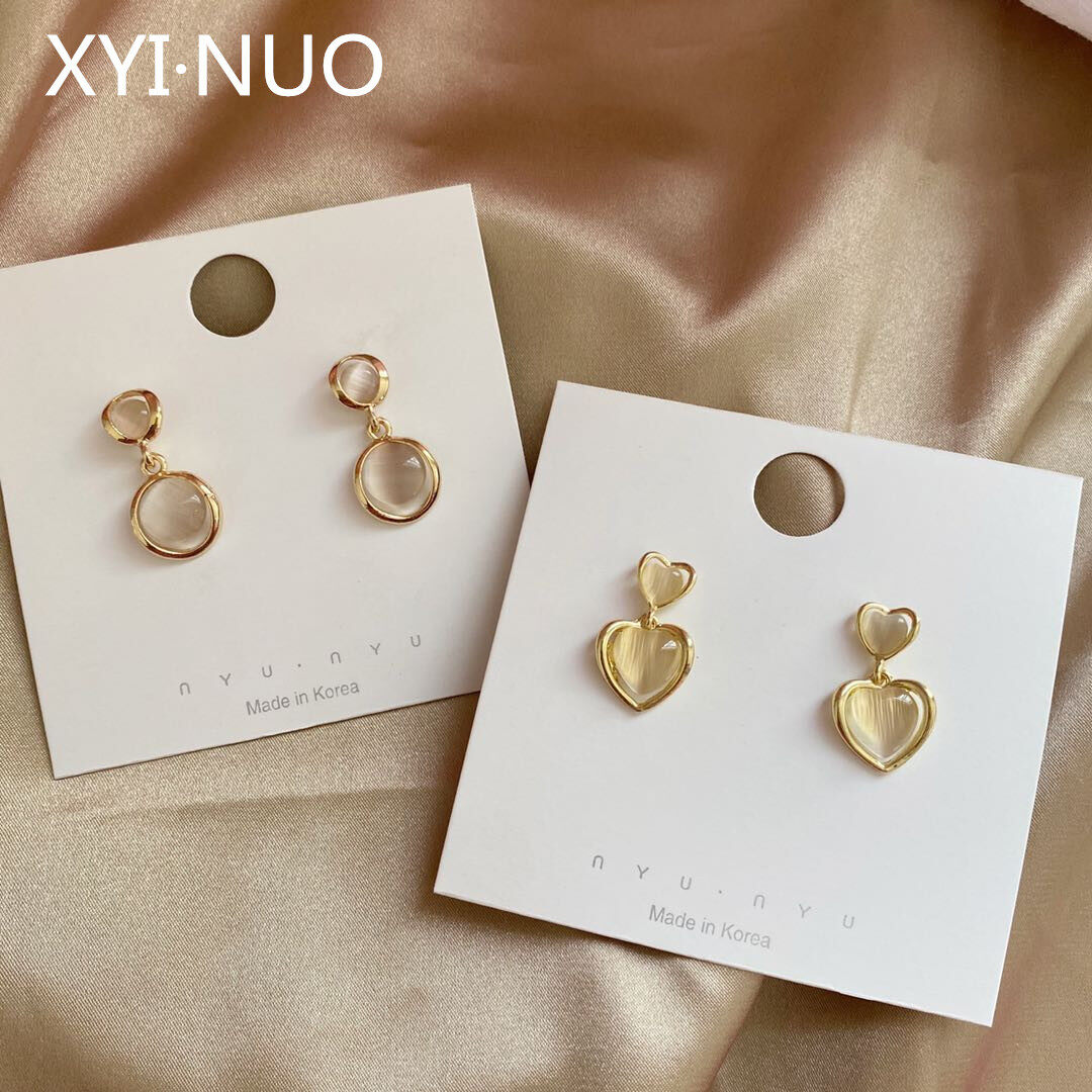 XYP 925 Silver Needle Opal Love Earrings Korean Temperament French Short Simple Heart-shaped Earrings Women Small Fresh Earrings
