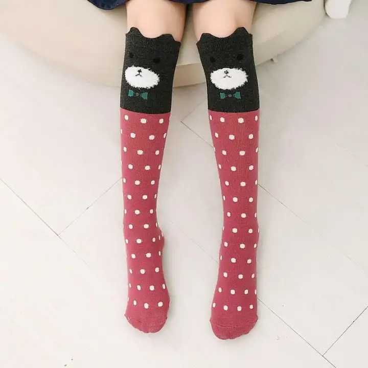 Multi Warna Bayi Perempuan Kaus Kaki Kartun Cetak Hewan Kapas