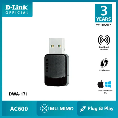 D-Link DWA-171 High Speed Wireless AC600 MU-MIMO NANO Mini USB WiFi Adapter Receiver 802.11AC Dual Band Wi-Fi Dongle