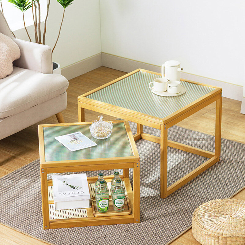 A few small coffee tables, a sofa, a side cabinet, a round table, a few mini corners, a bedside table, a shelf, a balcony moving.