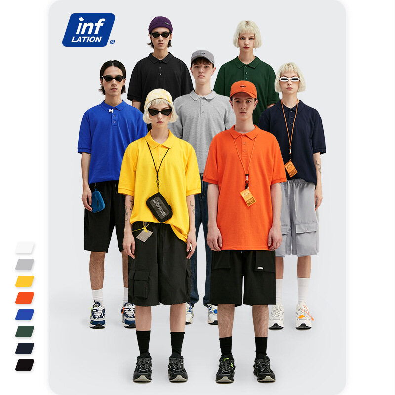 Inflation brand men youth mature workwear 2023 summer new T-shirt casual solid color lapel overalls men and women short sleeve plain plain polo shirt
