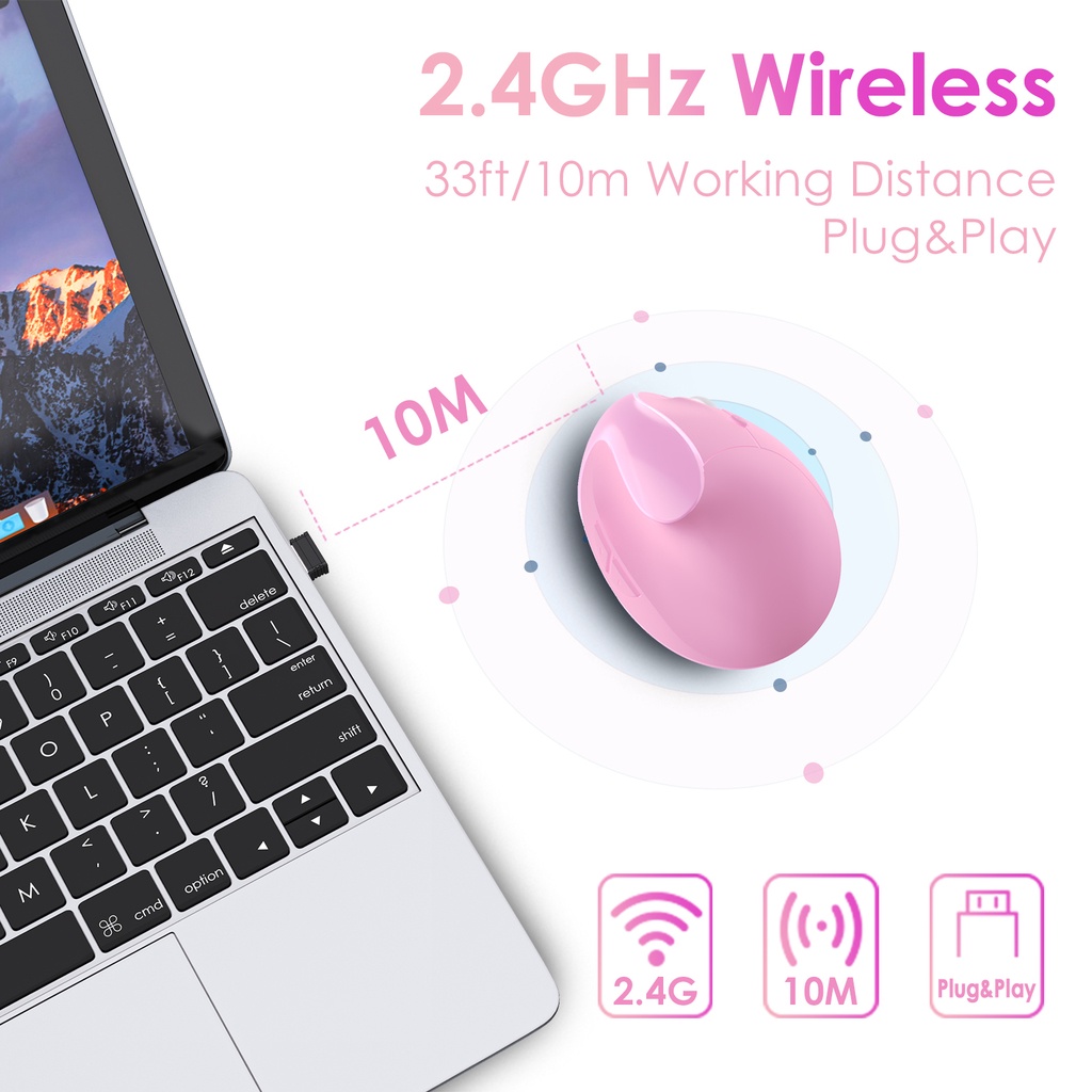 Mouse Computer Pink JOMAA Vertical Wireless Mouse 2.4G Rechargeable Pink Ergonomic Mice For ...