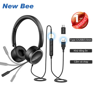 New Bee Tai nghe USB có micrô có giắc cắm 3,5 mm Loại bỏ tiếng ồn Micrô Thoải mái Trọng lượng nhẹ Phong cách doanh nhân cho PC Laptop Điện thoại di động Android USB Headsets thumbnail