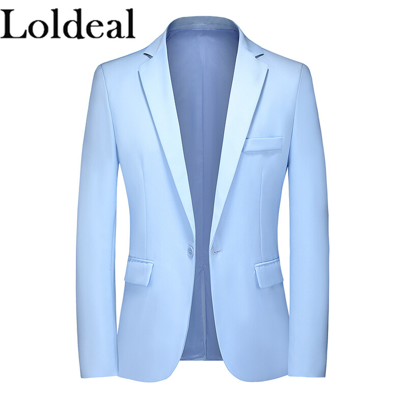 Loldeal Men Longsleeved Suit Jacket Business Casual Solid Color One