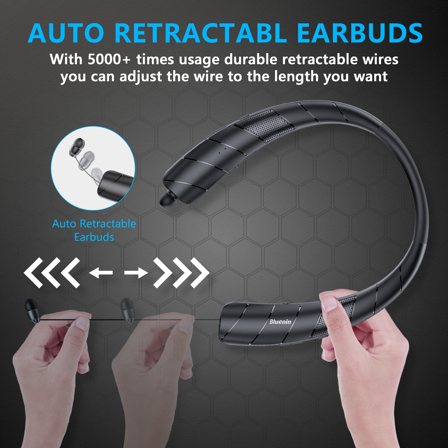 Bluetooth không dây tai nghe cổ Móc tai nghe có thể thu vào tai nghe bluetooth có thể chơi âm thanh bên ngoài