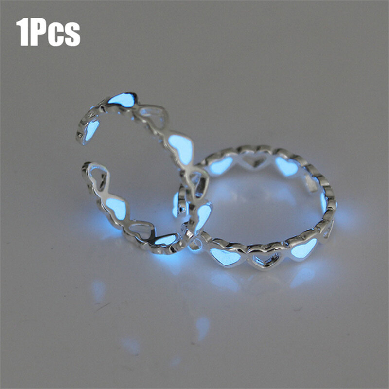 Adjustable Hollow Heart Luminous Ring Glow In Dark Silver Color Rings for Women Friends Gift Vintage Fashion Jewelry Ring
