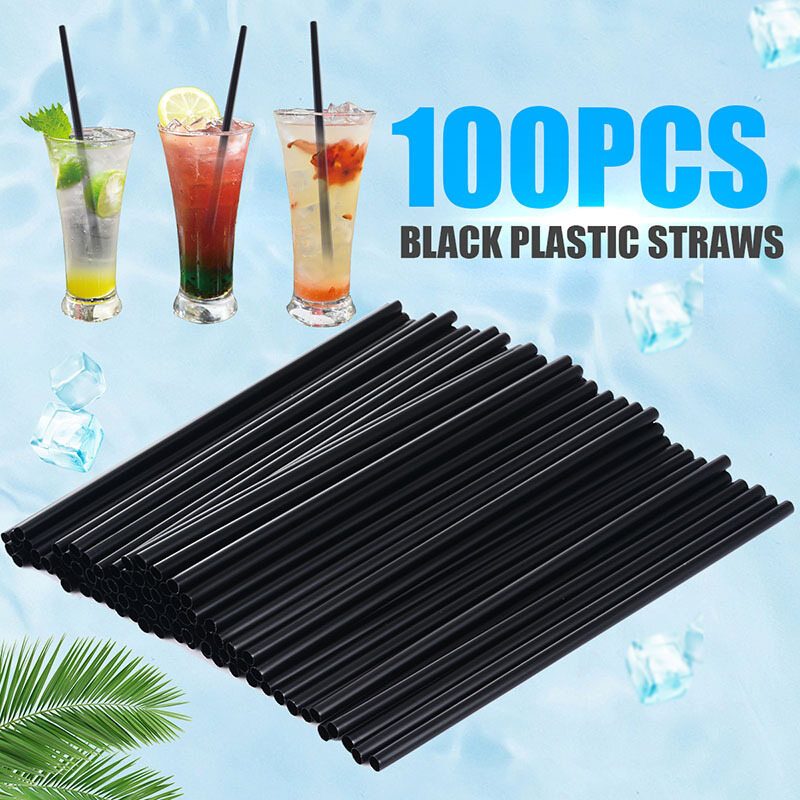 NT 100pcs/lot 21*0.6cm Black Cocktail Straws Plastic Drinking Straw DIY Party Straw For Home Birthday Wedding Party Supplies