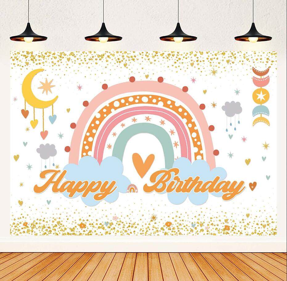 Boho Style Backdrop Bohemian Birthday Banner Background Hippie Party 