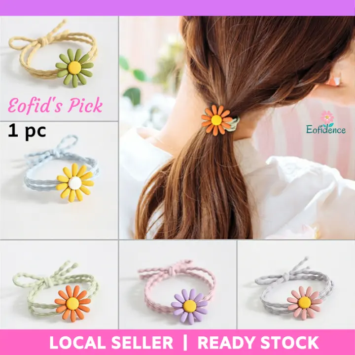 Eofid S Pick 1pc High Quality Cute Korean Style Daisy Hair Accessories Women Hair Tie Ponytail Holder Hair Rope Rubber Band