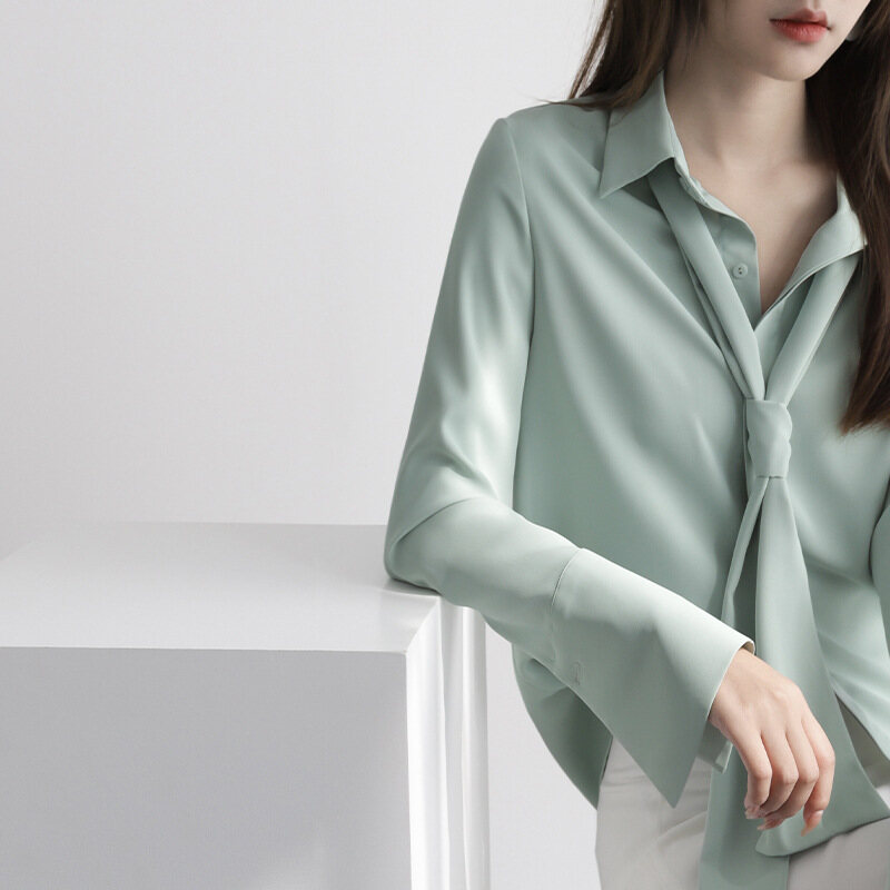 (Clearance) Alisa Sonya detachable floating collar slim shirt long sleeved drape chiffon shirt for women