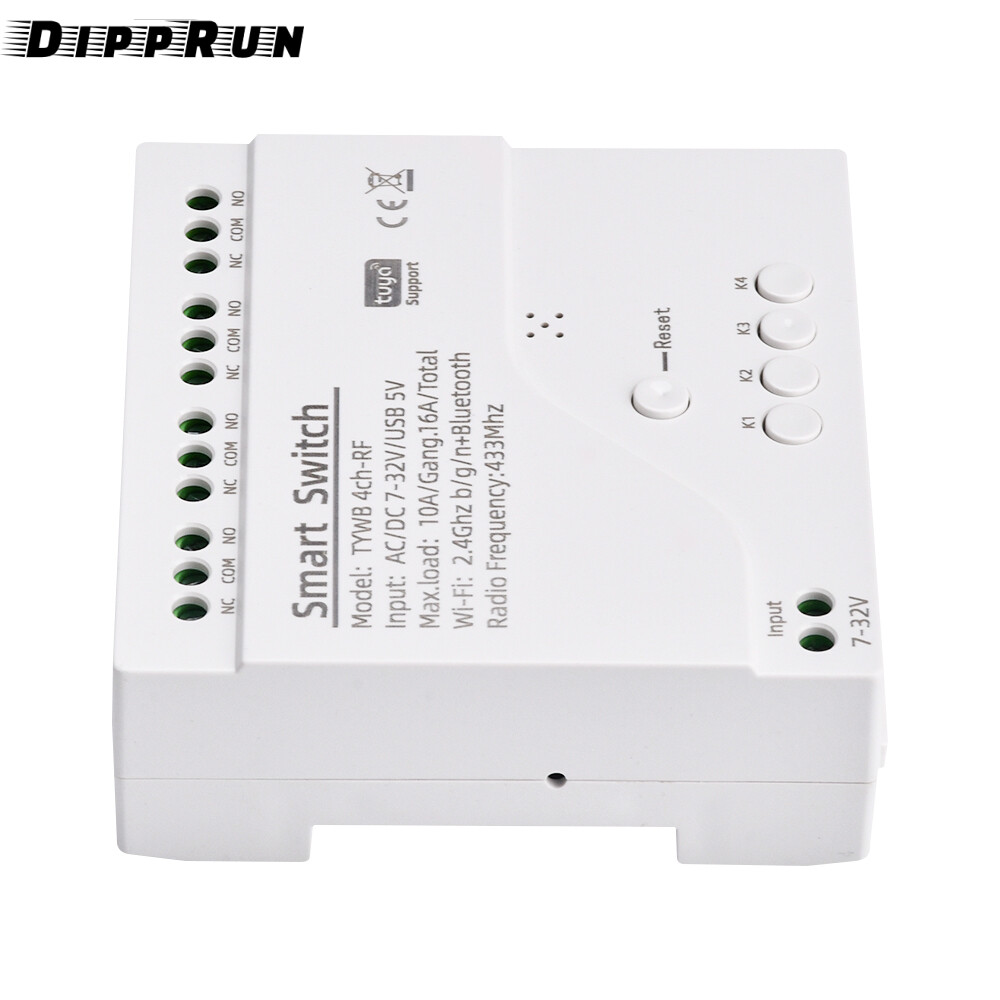 DIPPRUN 5V/DC7-32V Smart Wifi Motor Switch Module RF 433 Radio Remote Control 4 Channels Inching Relay