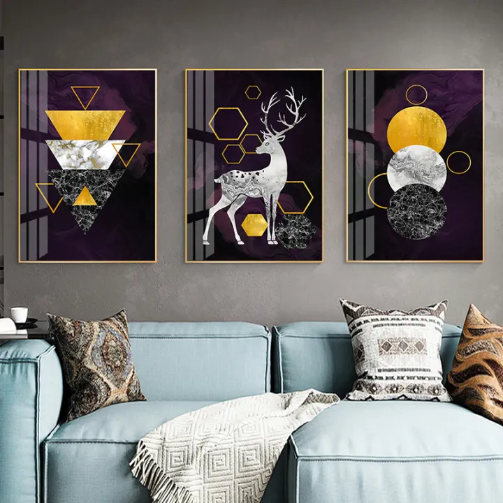3 Panel Gold Abstract Geometric Deer Wall Art Canvas Painting Nordic Posters And Prints Wall Pictures For Living Room Modern Home Decor Lazada