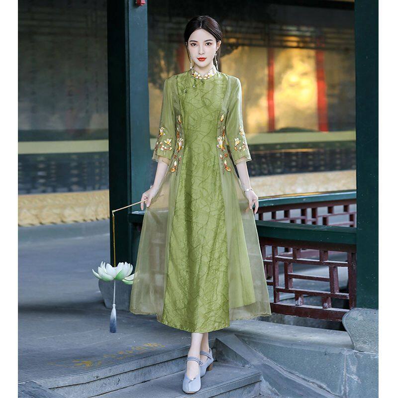 China Wind Cheongsam 2023 Summer New Daily Slim Remaining Women's Elegant Temperament Gone Guifeng Dress