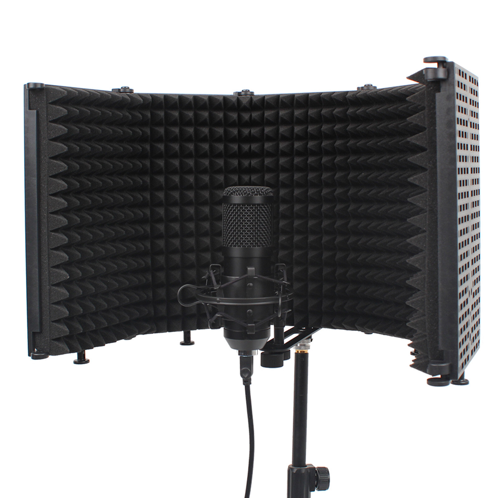 BO YIN Microphone Isolation Shield 5-Panel Wind Screen for Recording Studio Foldable High-Density Absorbing Sponge