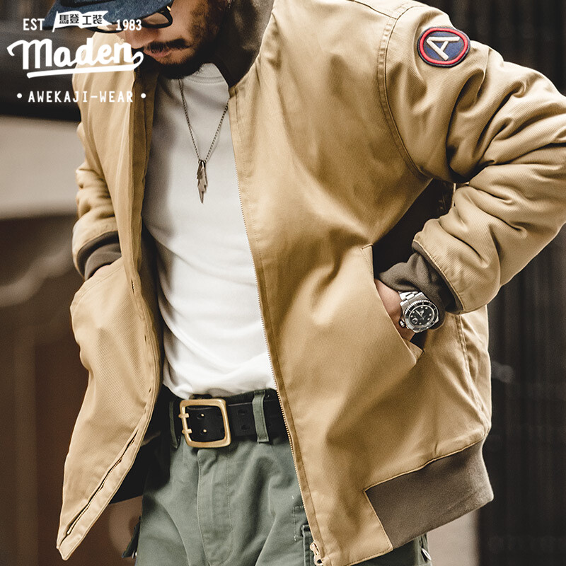 Maden brand tooling style 2024 autumn new men young tough guy style American retro World War II General Patton paragraph M1942S tank suit furious jacket military style stand-up collar khaki tanker jacket male warm jacket