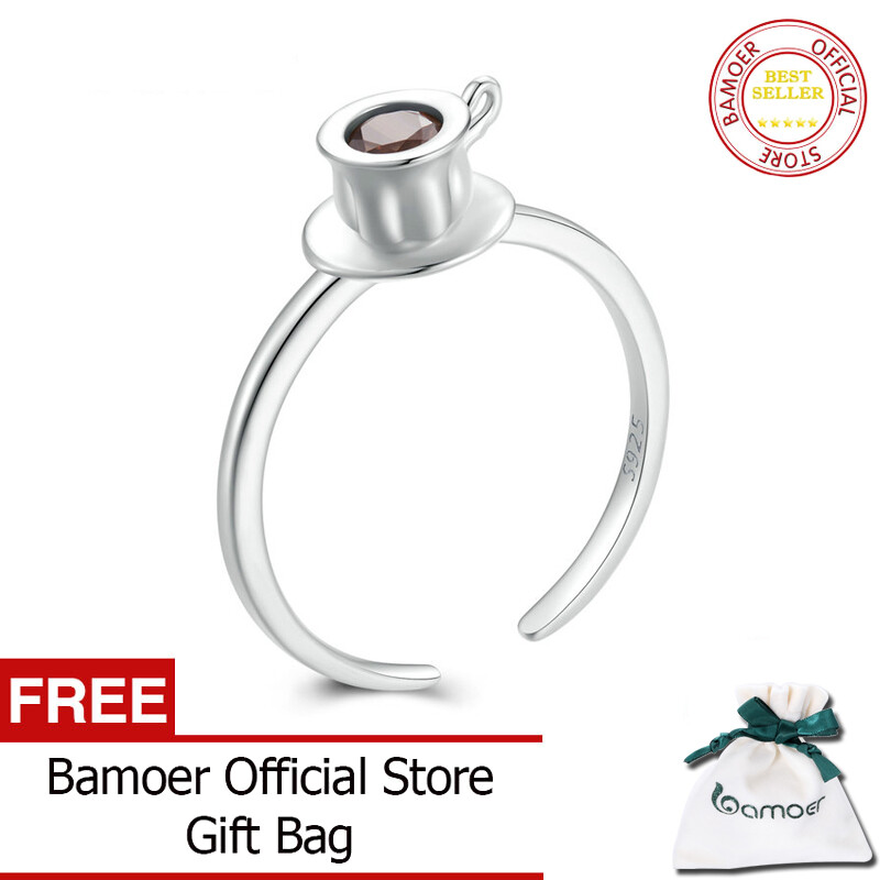Bamoer 925 sterling silver coffee cup adjustable ring for women fashion jewelry scr906