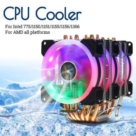 【การจัดส่ง + แฟลช Deal】CPU Cooler 6 Heatpipe 4 หมุด RGB พัดลมสำหรับ Intel 775/1150/1151/1155 /1156/1366 AMD