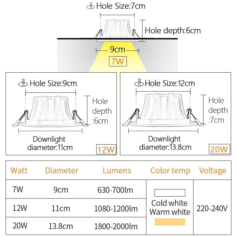 Ming&Ben có thể chỉnh góc downlights âm trần Đèn Chiếu LED 220V 7W 12W 20W Trần điểm đèn LED cho đèn phòng downlight cho trang trí nội thất cửa hàng